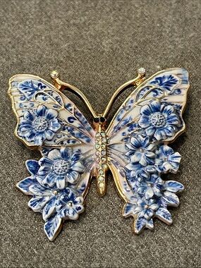 Enameled Blue & White Butterfly Brooch-NWOT